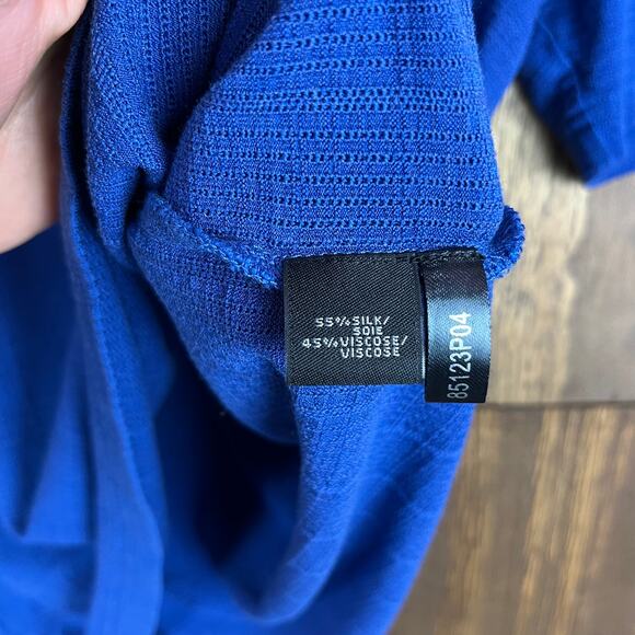 Jhane Barnes Mens Shirt Blue Polo Silk & Spandex Short Sleeve Square Pattern M - Picture 9 of 14